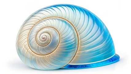 Obraz premium Colorful spiral shell resting on a smooth surface under soft light with a calming blue hue