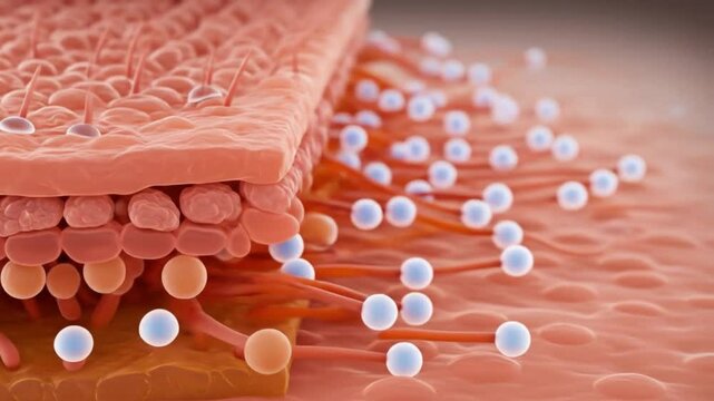 Animated Microscopic View of Cellular Structures Detailed Illustration of Interconnected Cells and Nanospheres