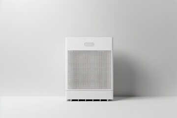 A white, minimalist heater or air purifier with a contemporary grid pattern set on a plain background, Generative AI.