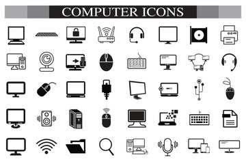 Computer icon set. Computer, network, website, server, web design, monitor, smartphone, tablet and laptop and programming, icons vector collection.