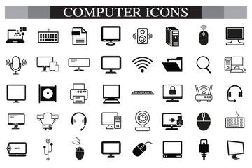 Computer icon set. Computer, network, website, server, web design, monitor, smartphone, tablet and laptop and programming, icons vector collection.
