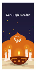 Guru Tegh Bahadur Ji Vector Story Banners - Sikh Commemoration Graphics with Kirpan, Shield & Lights-01