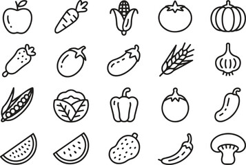 Fruit Line Icons Set. Apple, Banana, Orange, Healthy Food. Editable Stroke. Vector Illustration