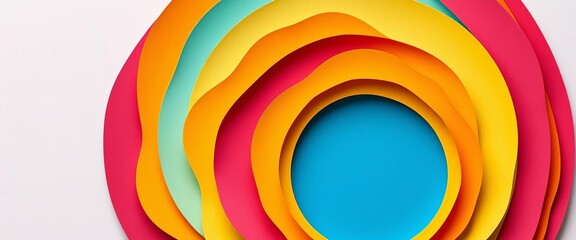Obraz premium Vibrant layered paper cut design, concentric circles, bold hues, texture, shapes