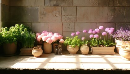 Kitchen window display with flowers