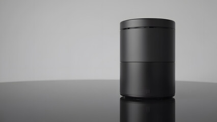 Black cylindrical container on gradient gray backdrop