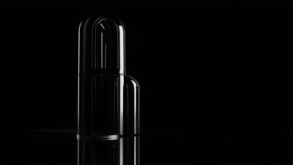 Vertical black glossy bottle with reflection in shadow