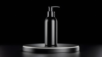 Matte bottle mockup with pump on circular platform