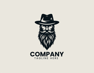 Magnificent Bastard Beard Man Bold Masculine Unique Character Vector Logo Design