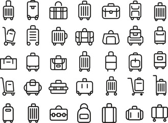 Luggage and Bag Line Icons Set. Travel, suitcase, backpack, carry-on. editable vector illustration