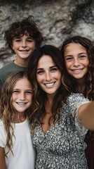 Obraz premium A joyful family portrait captured in a natural outdoor setting