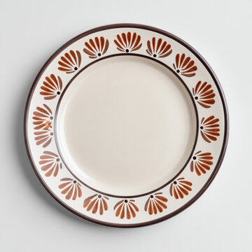 Ceramic plate with brown floral pattern on white background, simple and elegant design