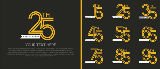 logo anniversary set. yellow color with white ribbon on dark background for special event