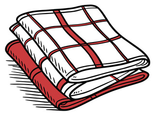 Illustration of a folded tea towel with red checkered pattern 