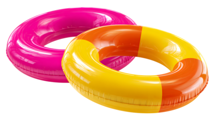 Brightly colored inflatable pool tubes for summer fun and recreation