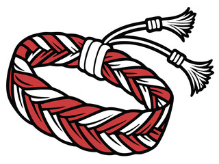 Illustration of a braided friendship bracelet in red and white colors isolated on white background