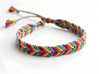 Naklejka premium Braided friendship bracelet with colorful design isolated on white background