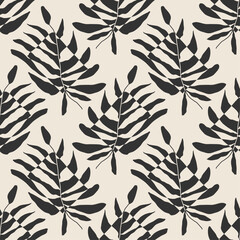 Trendy minimalist seamless botanical pattern with abstract creative hand drawn composition