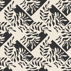 Trendy minimalist seamless botanical pattern with abstract creative hand drawn composition