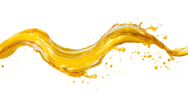 Dynamic fluid motion yellow liquid splashing against abstract pixelated background design element - Powered by Adobe