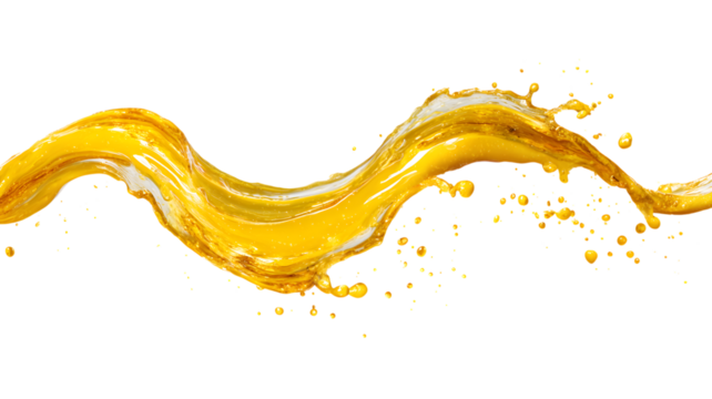 Dynamic fluid motion yellow liquid splashing against abstract pixelated background design element