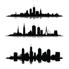 Naklejka premium boston skyline silhouette set, Black & White silhouette set