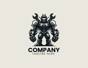 Destructive Robot Powerful Machine Apocalyptic Cybernetic Force Vector Logo Design