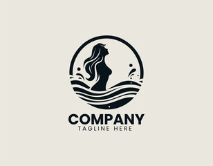 Serene Woman In The Water Graceful Flowing Hair Elegant Aquatic Vector Logo Design