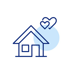 Family house and hearts. Marriage and honeymoon. Pixel perfect, editable stroke icon