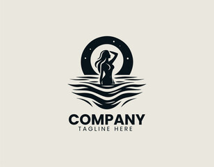 Serene Woman In The Water Graceful Flowing Hair Elegant Aquatic Vector Logo Design