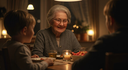 Grandparents and grandchildren enjoy a meal