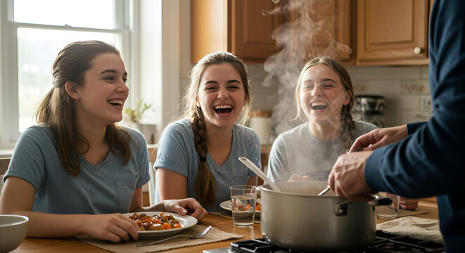 Happy family enjoying meal - Powered by Adobe