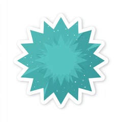 Teal geometric starburst sticker with a textured, slightly glittery, appearance; sixteen points
