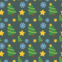 Tree Snowflake Star Pattern Seamless Digital Background

