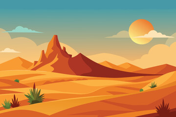 Obraz premium sunset in desert vector illustration Background 