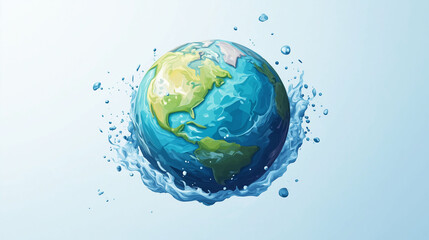 A vibrant watercolor illustration of Earth, depicted as a planet enveloped by shimmering waves. A compelling depiction of our planet, evoking a sense of both fragility and strength.