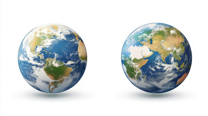 Two photorealistic globes, depicting Earth from different perspectives, showcasing continents and oceans, evoking a sense of the planet's beauty and diversity.