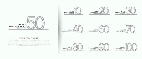 logo anniversary set. grey color with long line on white background for special event