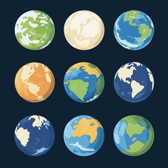 A collection of meticulously designed globes, illustrating the diversity of planetary surfaces, suitable for educational or creative endeavors.