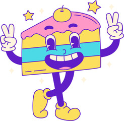 Cute Groovy Birthday Fun Flat Illustration. Party Icon Concept Isolated