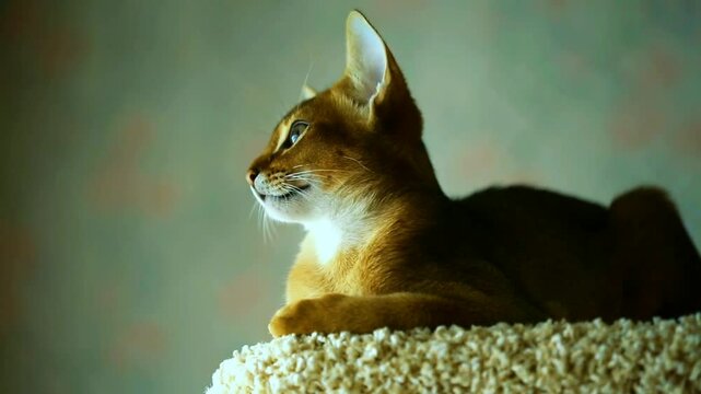 4K shot video a cute cat is resting and staying alert inside the house