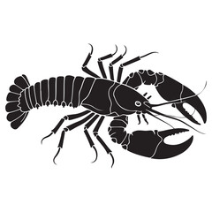 Black lobster silhouette on a clean white background. Contains the image of the lobster, which symbolizes strength and wealth. Vector illustration eps 10