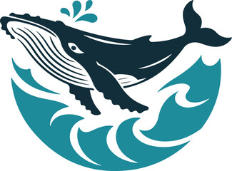 Whale in Ocean Wave logo