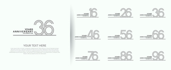 logo anniversary set. grey color with long line on white background for special event