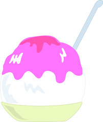 いちご味のかき氷のイラスト