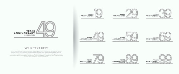 logo anniversary set. grey color with long line on white background for special event