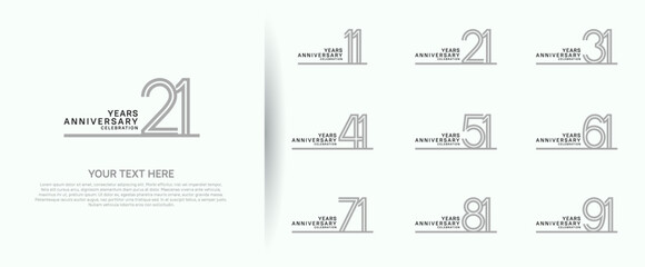 logo anniversary set. grey color with long line on white background for special event