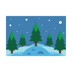 Obraz premium Vector illustration of a green pine Christmas tree in a snowy winter forest landscape, perfect for holiday celebration cards