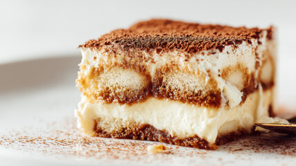 Layering tiramisu dessert with cream