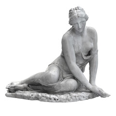 Classical marble statue of a reclining woman in ancient draped clothing
